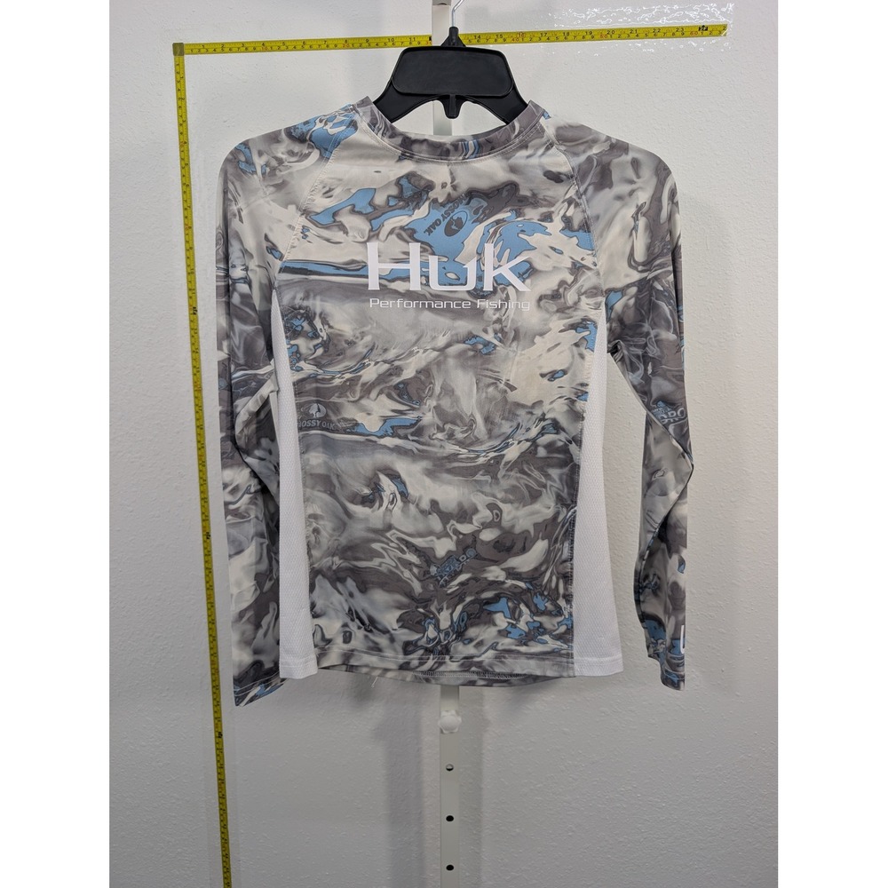 Huk Kids Youth Medium Long Sleeve Fishing Shirt Mossy Oak Hydro Camo Blue Grey